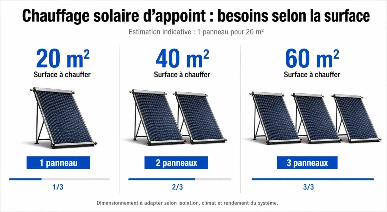 Tableau de dimensionnement pour chauffage solaire d'appoint maison