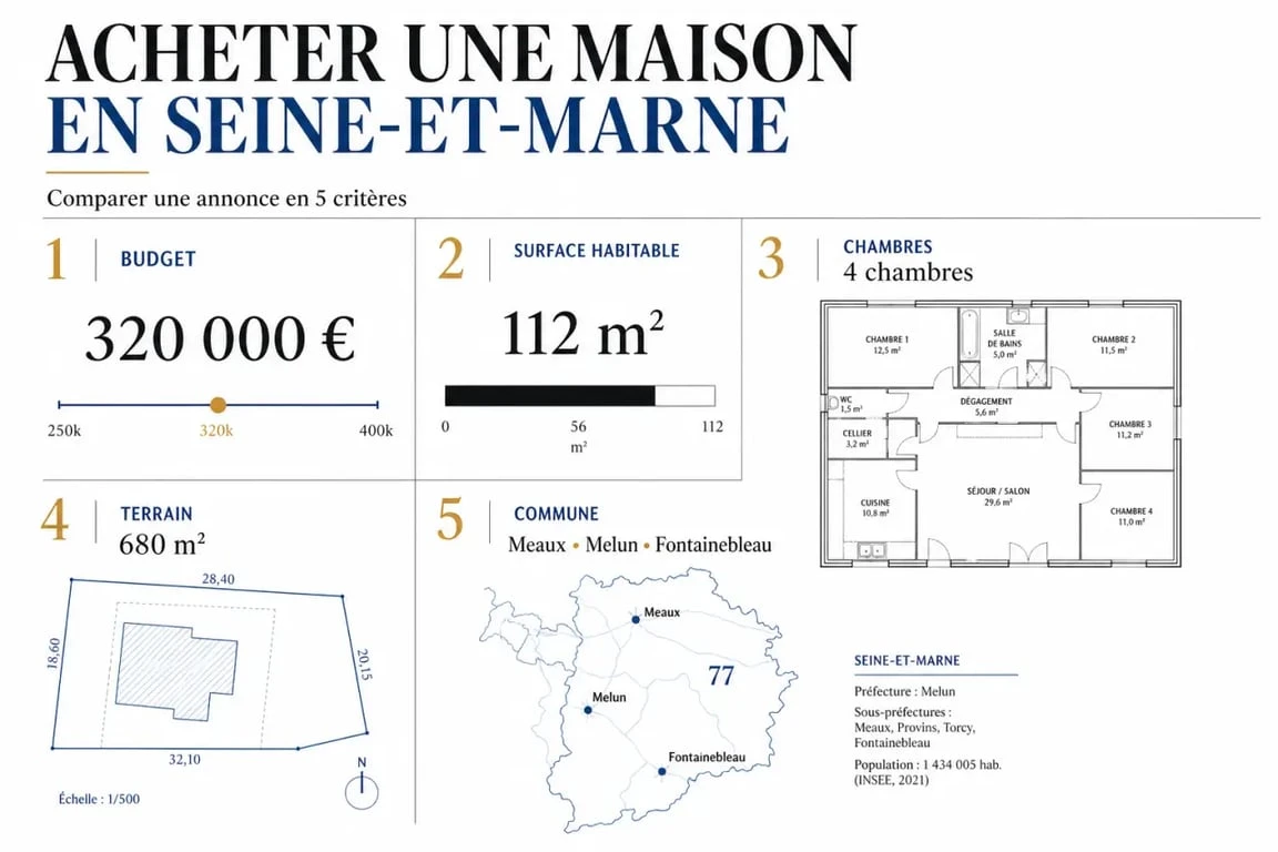 Achat maison 77 : comparaison des critères budget, surface, chambres et terrain en Seine-et-Marne