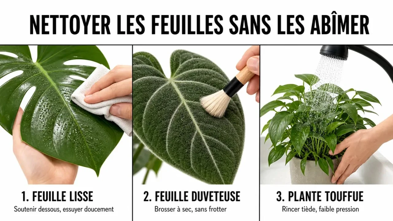 Nettoyage feuille plante verte en trois gestes sur une plante d’intérieur