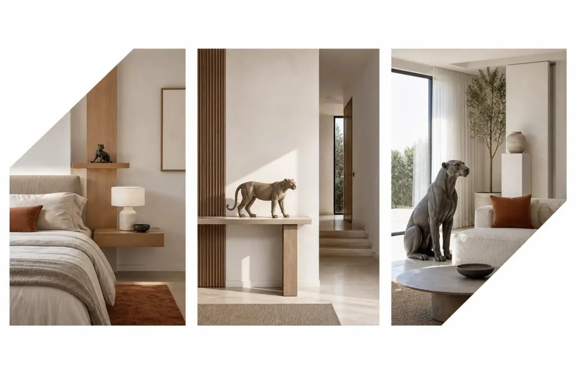 Animaux décoration intérieure : mise en scène de figurines et statues animales dans un salon contemporain