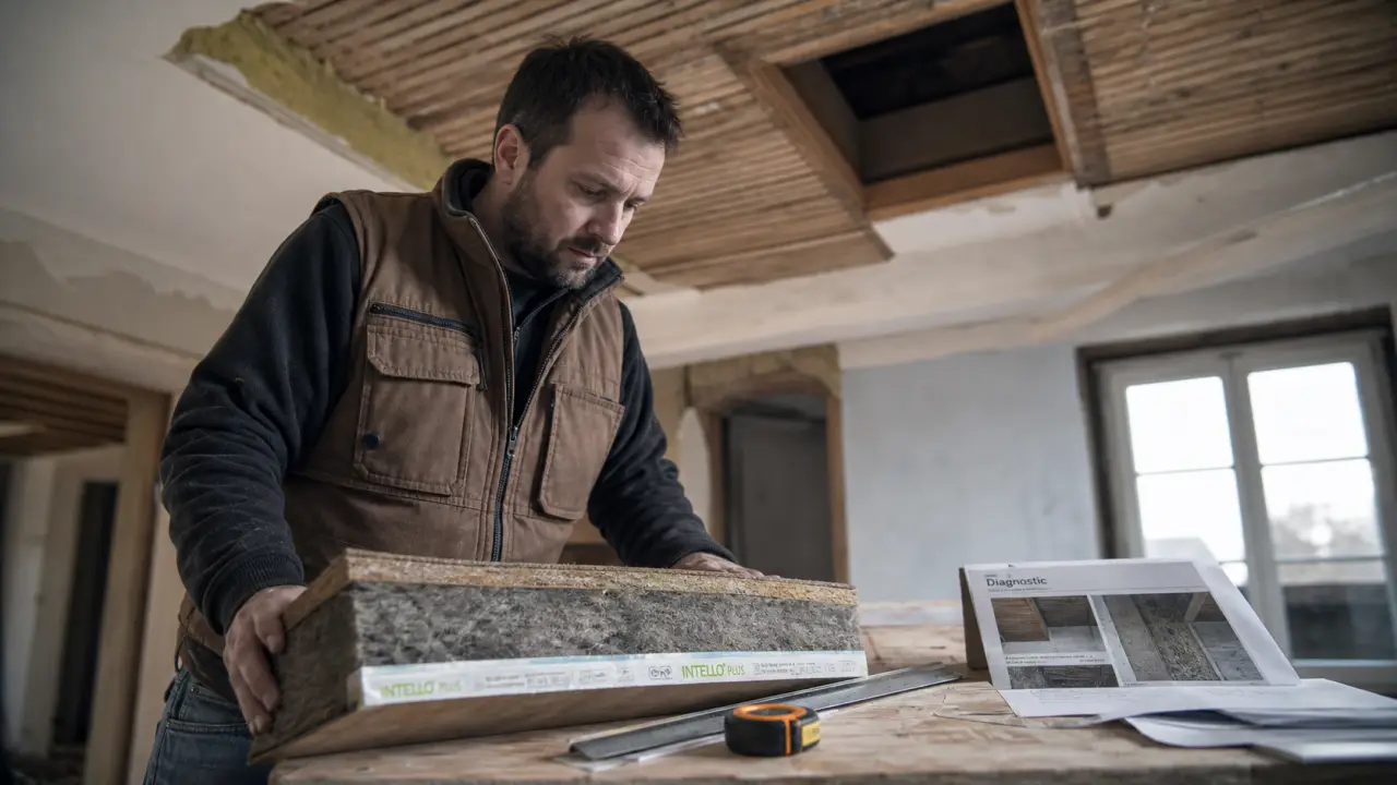 Isolation maison Lure : artisan examine l’isolant en combles et murs