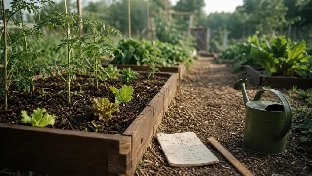 Jardinage potager : semis dans un carré de terre noire