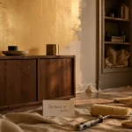 Peinture murale dorée or pâle dans un atelier contemporain
