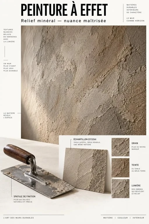 Peinture murale à effet minéral testée sur un échantillon pour une décoration en peinture murale