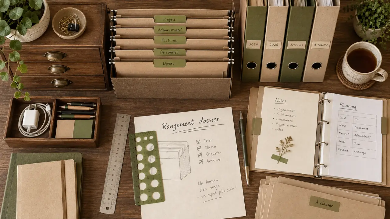 Meuble bureau rangement avec caisson bois et dossiers