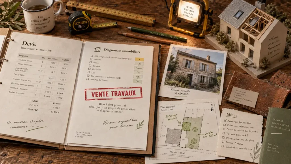 Vendre maison avec travaux : devis, diagnostics et plan pour sécuriser la vente