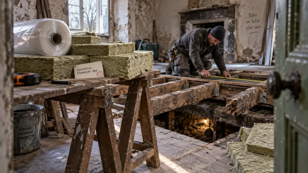 Isolation du plancher bas en maison ancienne : par-dessus ou par-dessous, comment choisir