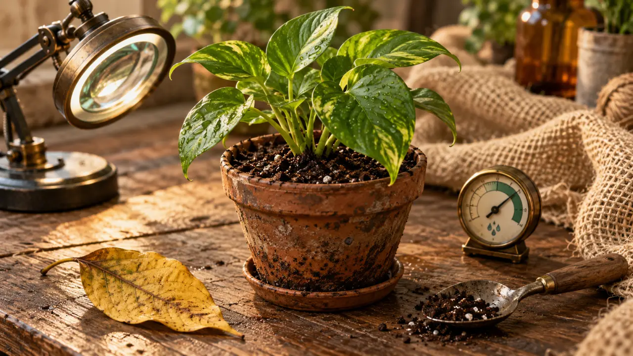 Plante verte malade : feuilles molles et terreau humide
